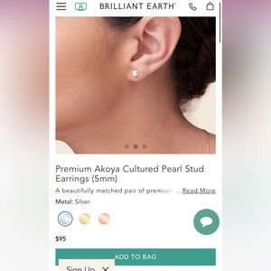 NEW Brilliant Earth Premium Akoya Cultured Pearl Stud Earrings (5mm)